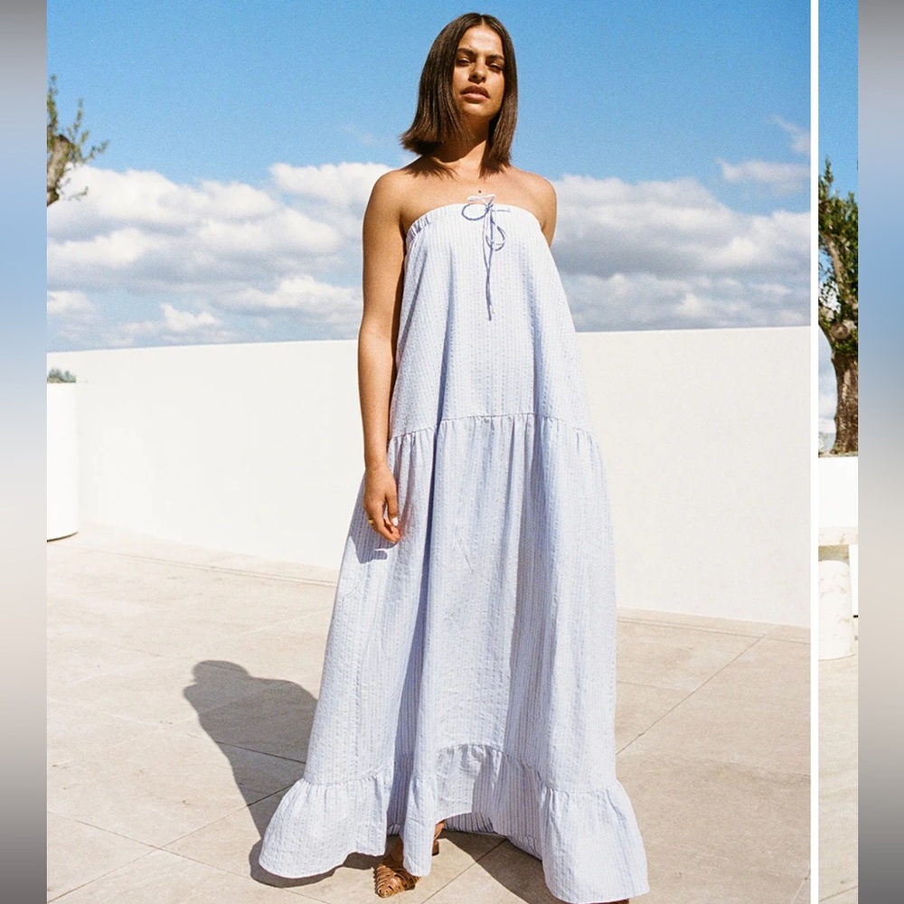 Sabo Skirt Bella Dress, Blue, Flowy, Strapless, Maxi